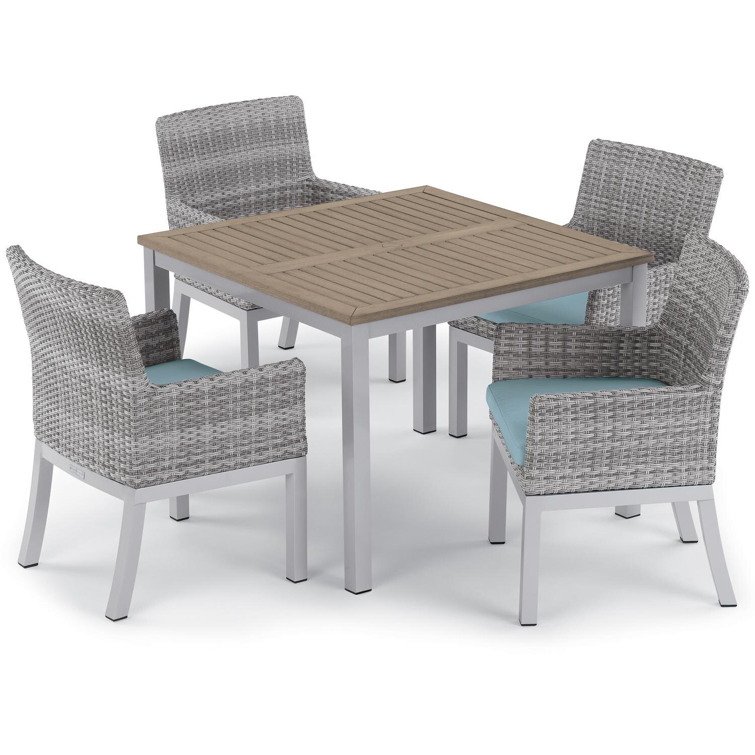 Oxford Garden Argento 2 Pc Wicker Dining Arm Chair W/ Ice Blue Cushion in Flint/Argento - In Dining Set thumbnail