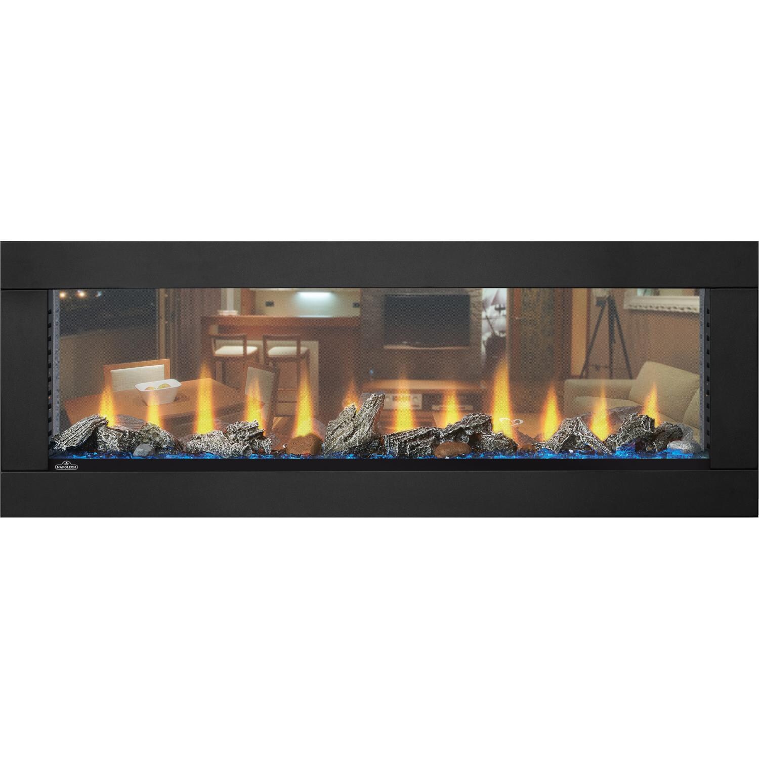 Napoleon NEFBD50H  NEFBD50H-DTRM CLEARion See-Thru Built-In Electric Fireplace - Black Surround - Logs - Blue Ember Bed -  Orange Flames thumbnail