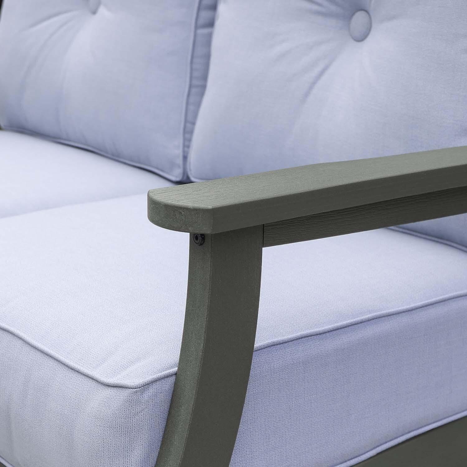 Blushing Bay 2 Person Recycled Plastic Loveseat in Bliss Dew/Coastal Teak by Lakeview Outdoor Designs - Detail thumbnail
