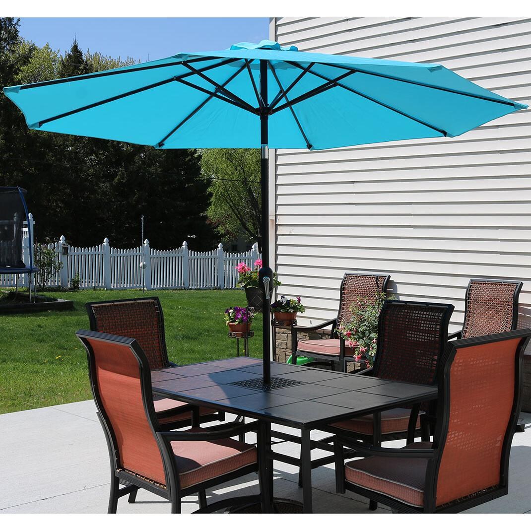 Ultimate Patio 9 Ft. Octagonal Patio Umbrella W/ Crank Lift - Turquoise - Lifestyle View thumbnail