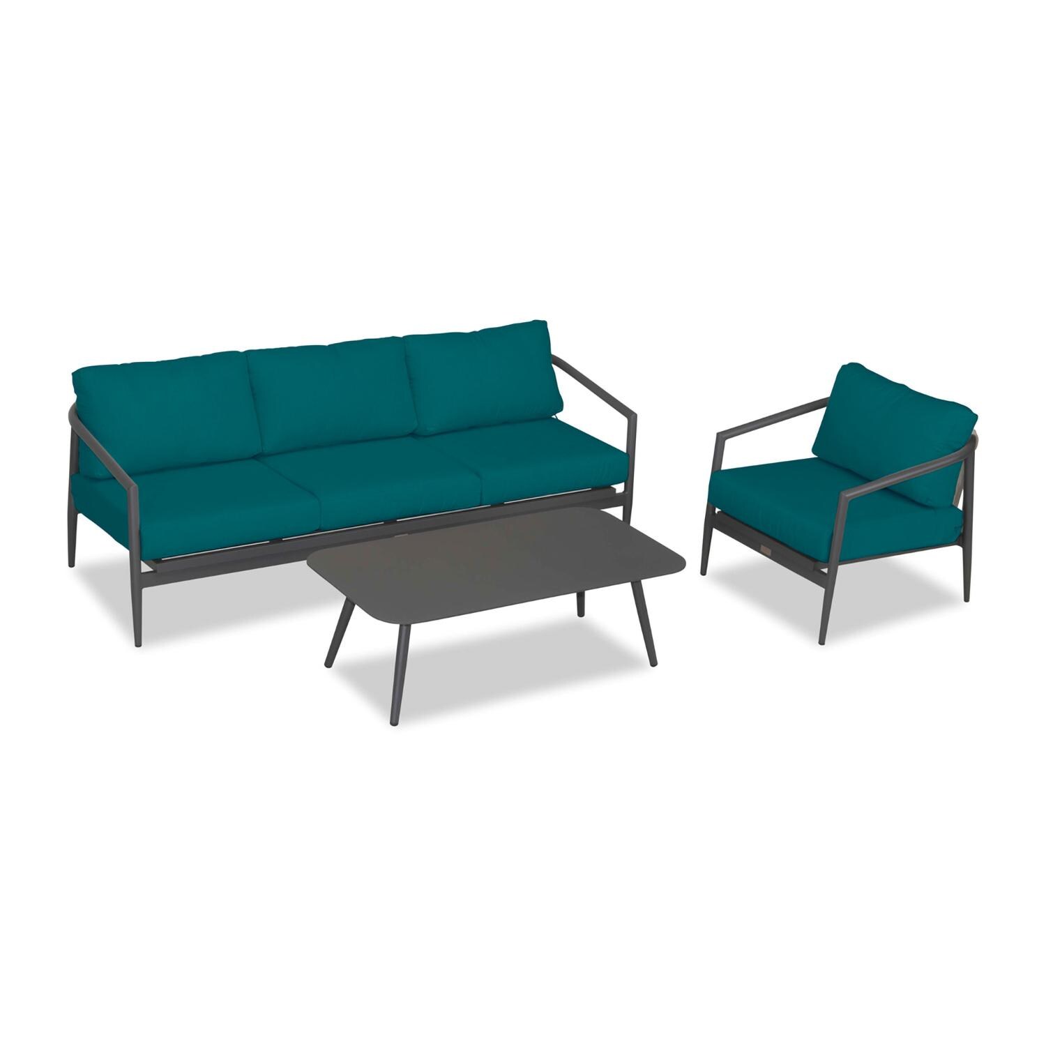 Lakeview Midnight Cove 3 Pc Aluminum Sofa Seating Set in Slate/Pebble Gray/Spectrum Peacock - Top - White Background thumbnail