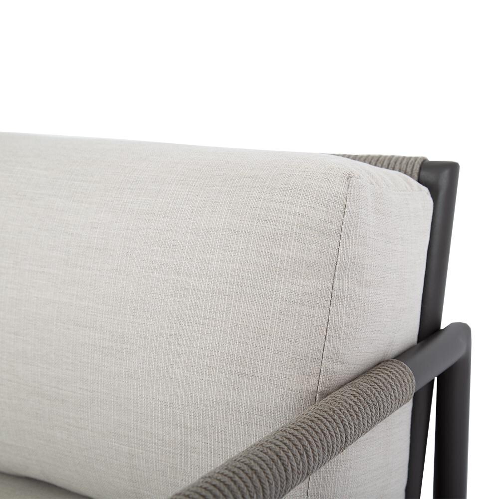 Sunset West - Pietra 3 Piece Rope & Aluminum Patio Conversation Set W/ End Table & Sunbrella Echo Ash Cushions - Club Chair Arm Detail thumbnail