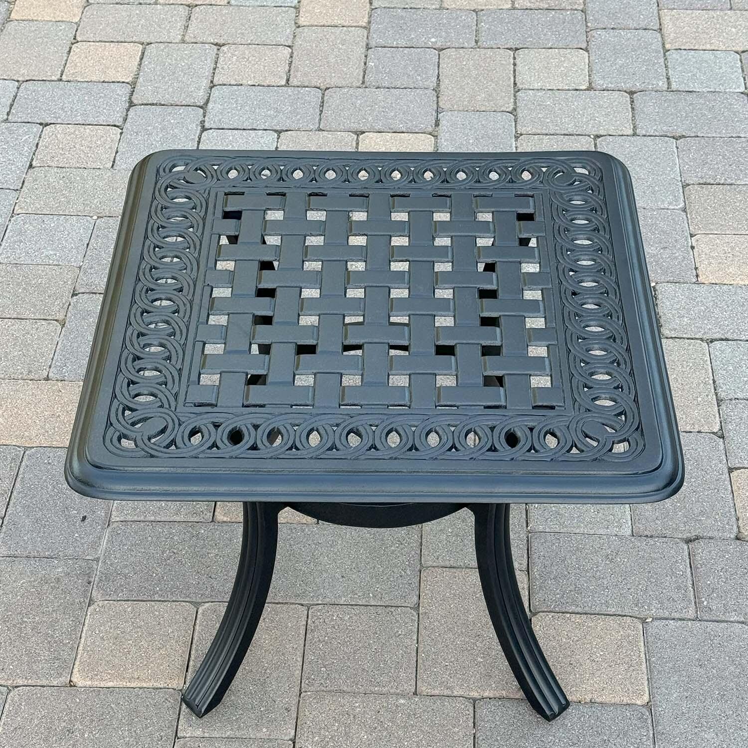 Santa Anita 3 Pc Cast Aluminum Bistro Set in Antique Bronze/Sesame by Darlee - End Table - Lifestyle thumbnail