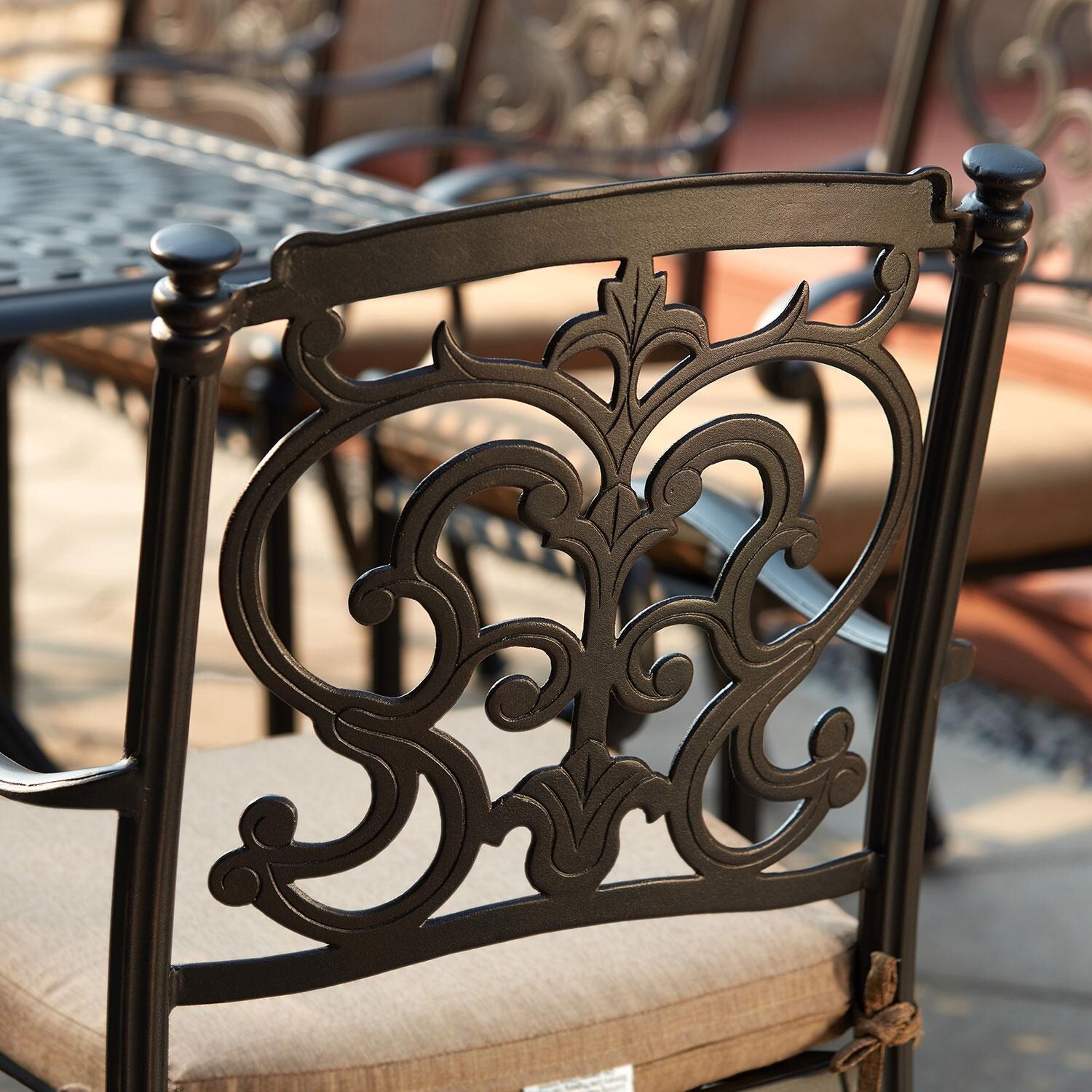 Darlee 201010-11PC-60LE Santa Barbara 11 Piece Cast Aluminum Patio Dining Set W/ 92 X 42 Inch Rectangular Extension Table & Beige Canvas Cushions - Dining Chairs - Rear View - Lifestyle thumbnail