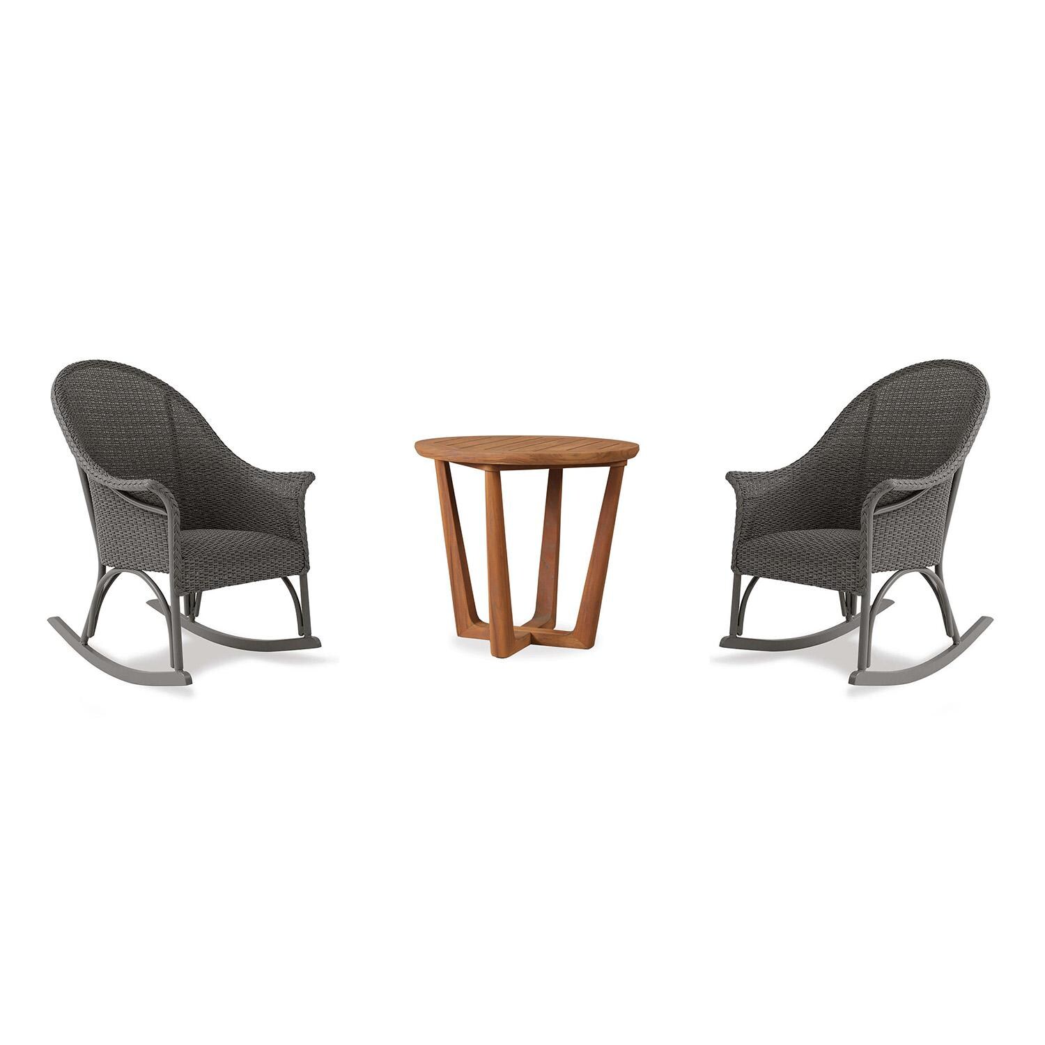 Timeless View 3 Pc Wicker Seating Set w/ Rocking Chairs in Pewter by Lakeview Outdoor Designs