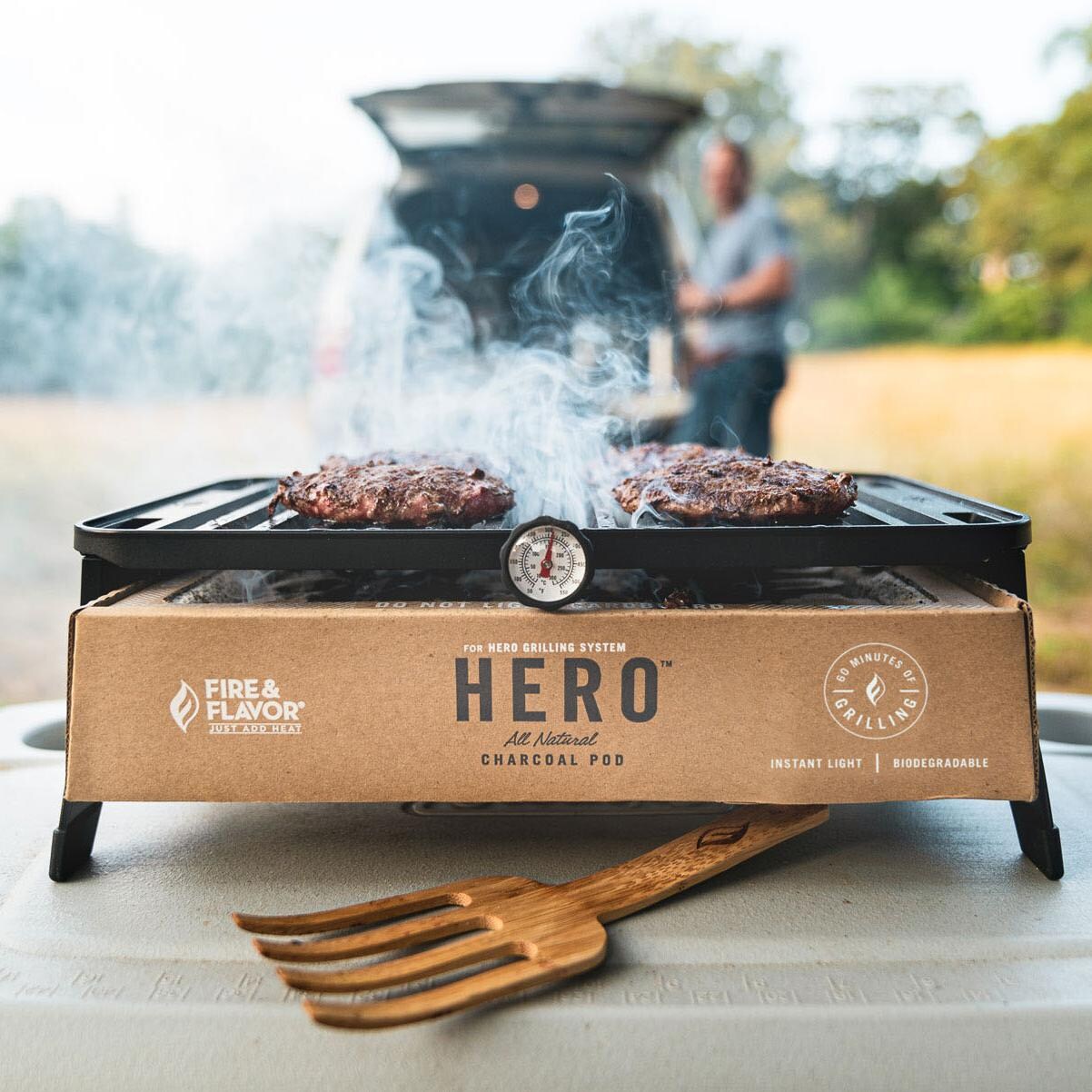 Fire & Flavor FFG3 HERO Charcoal Grill System - Grilling Burgers thumbnail