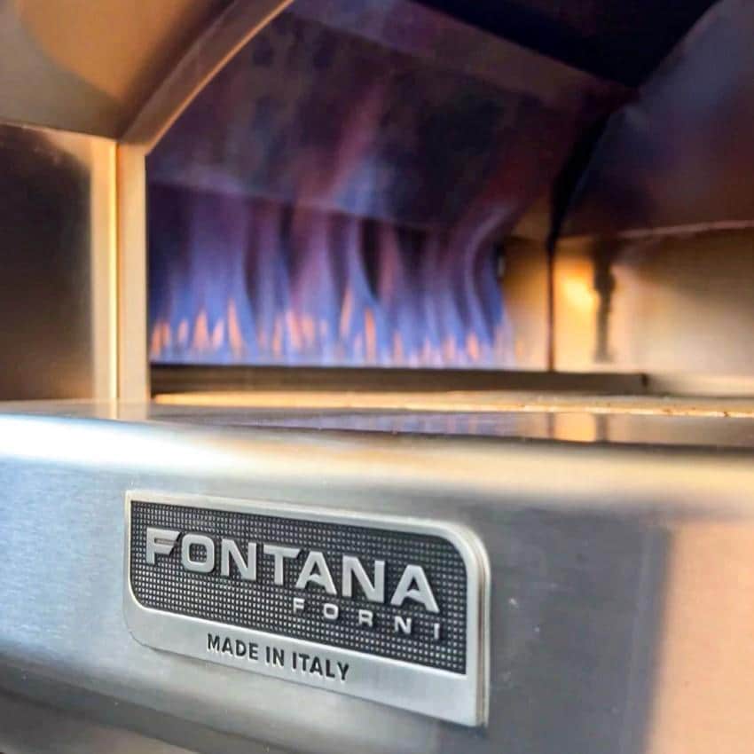 Fontana Forni FTFIR-H-R + FTCART-L Firenze Hybrid Pizza Oven on Cart - Red - Flame - Detail thumbnail