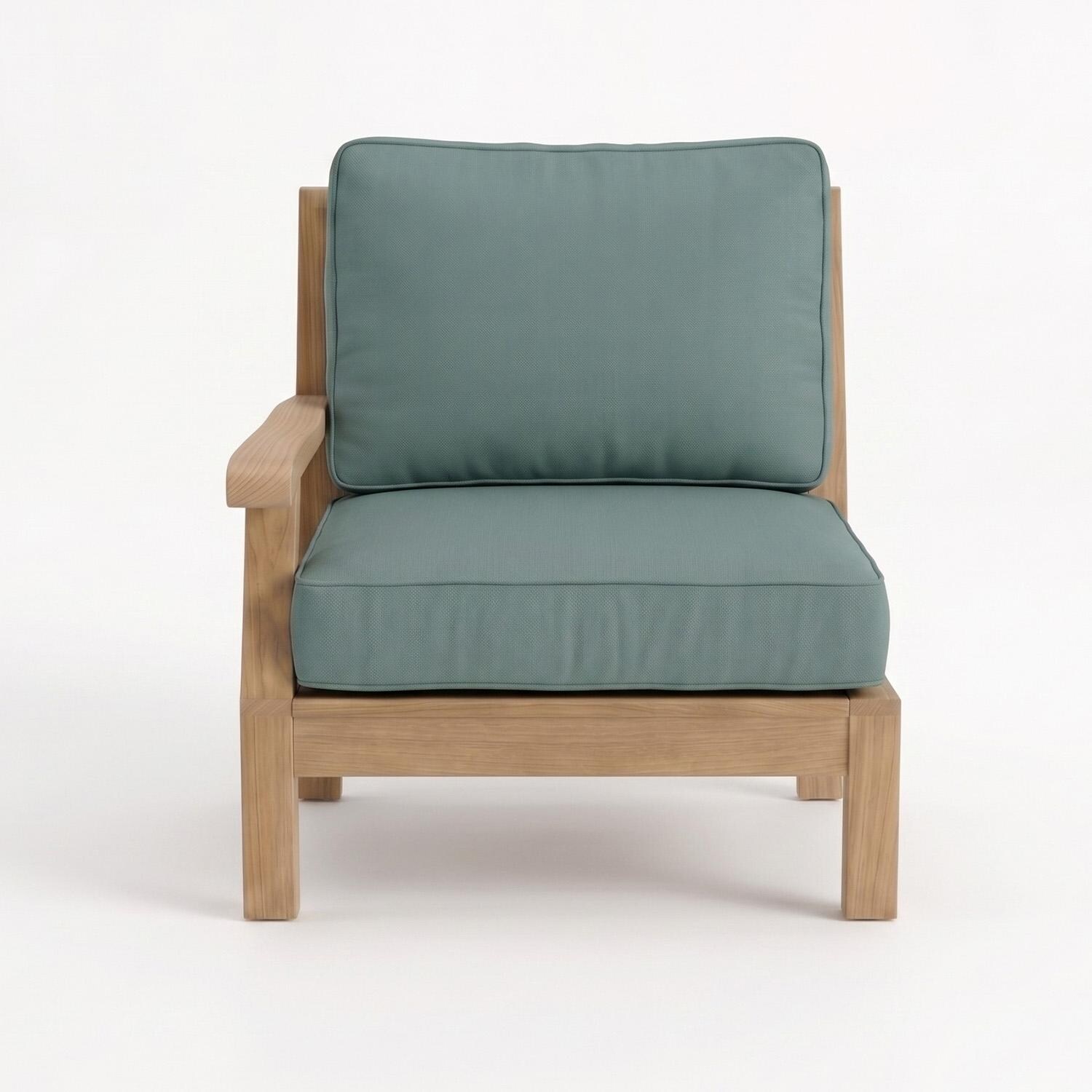 Royal Teak Collection Miami Teak Left Arm Chair w/ Sunbrella Cushions in Canvas Spa - Chair - White Background thumbnail