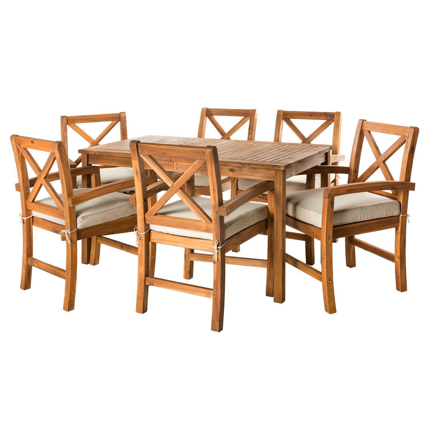 Ultimate Patio Camille Way 7 Piece Acacia Patio Dining Set - Angled Full View thumbnail