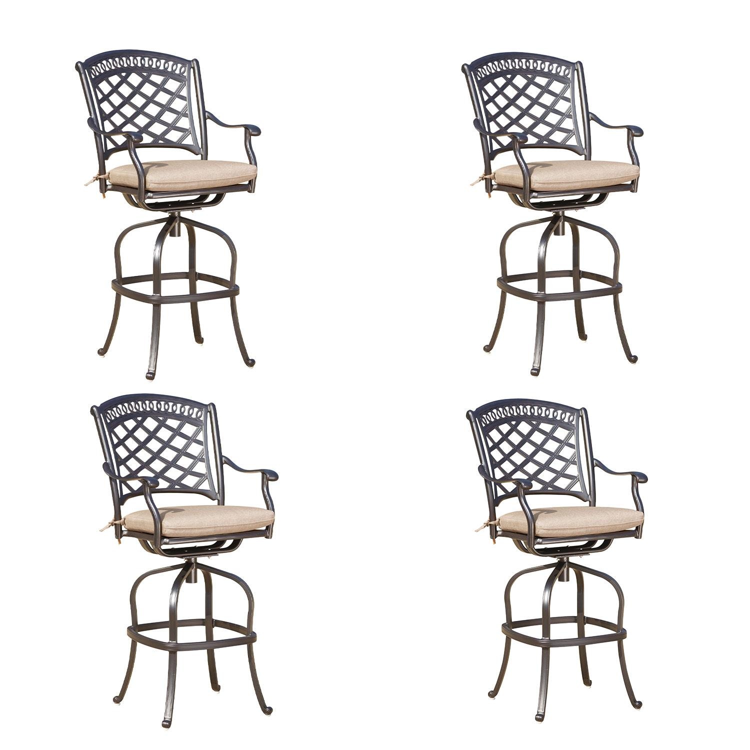 Sedona Cast Aluminum 4 Pc Set Swivel Bar Stool Set in Antique Bronze/Beige Canvas by Darlee
