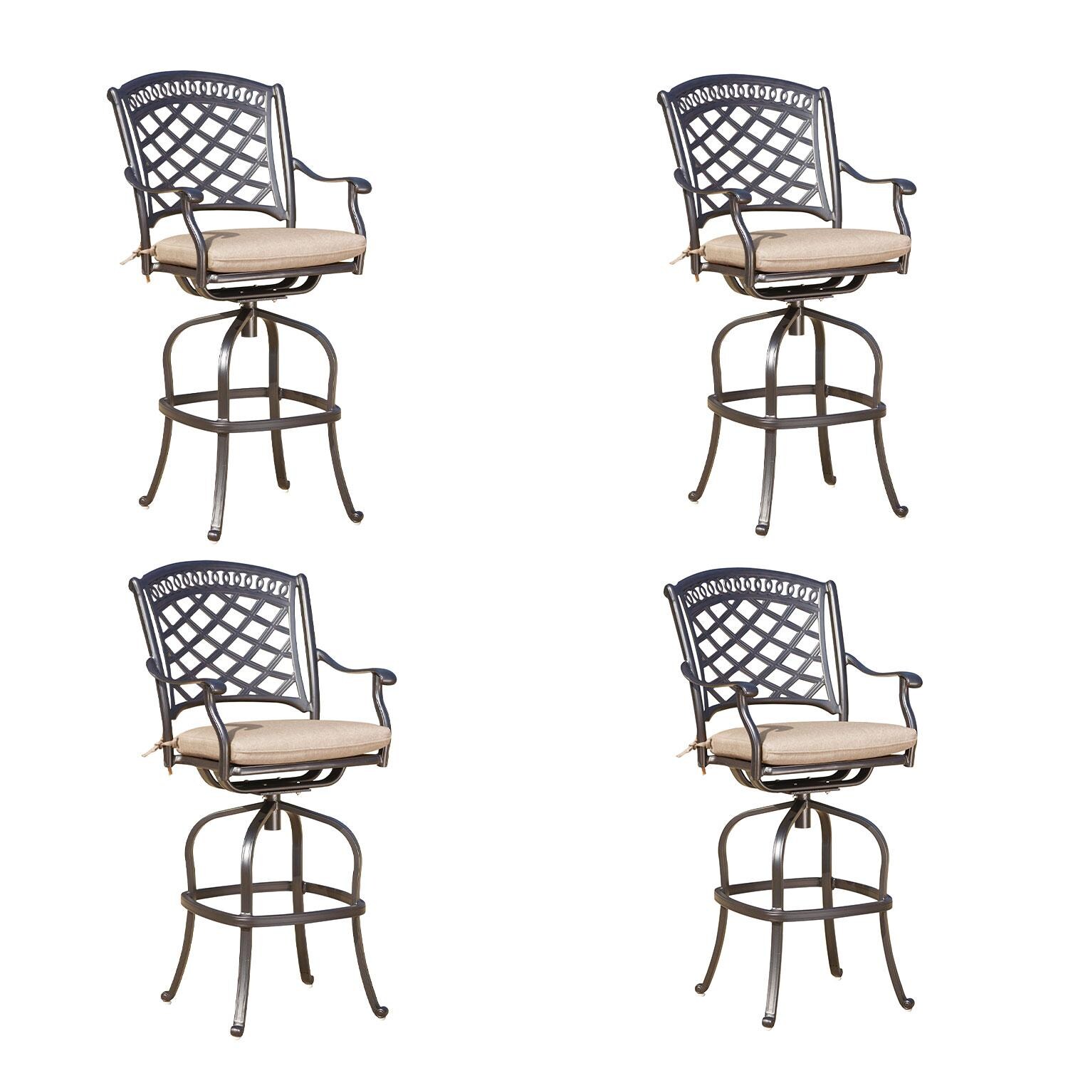 Darlee 201030-7-4 Sedona 4 Piece Cast Aluminum Patio Swivel Bar Stool Set W/ Beige Canvas Cushions thumbnail