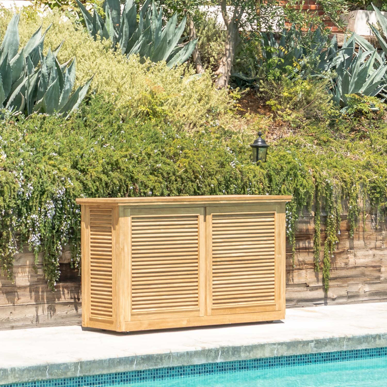 Teak + Table Relax TV Console W/ Standard Lift - TV Lowered - Lifestyle thumbnail