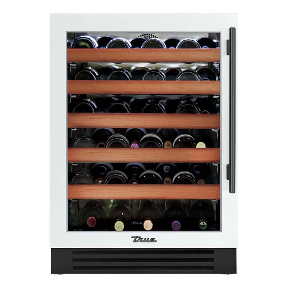 True 24 Inch 45 Bottle Left Hinge Glass Door Outdoor Wine Cabinet - Matte White w/ Pewter Handle - TWC-24-L-OG-C~DSK-030-H05