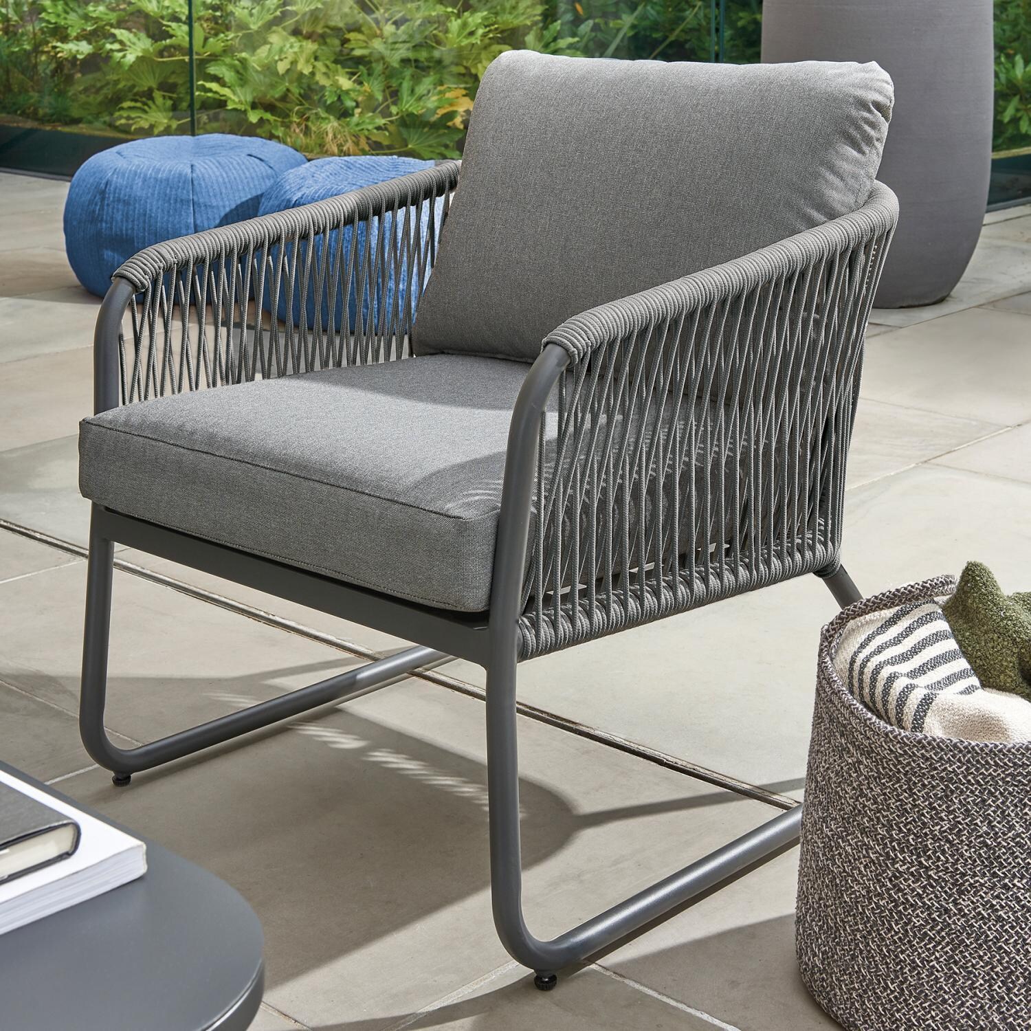 Kingston 4 Pc Aluminum/Rope Seating Set w/ Charcoal Gray Cushions By KETTLER - Club Chair - Lifestyle thumbnail