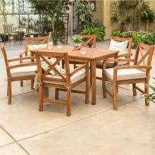 Crosswinds 7 Piece Acacia Patio Dining Set W/ 60 X 34 Inch Rectangular Table & Natural Cushions By Walker Edison