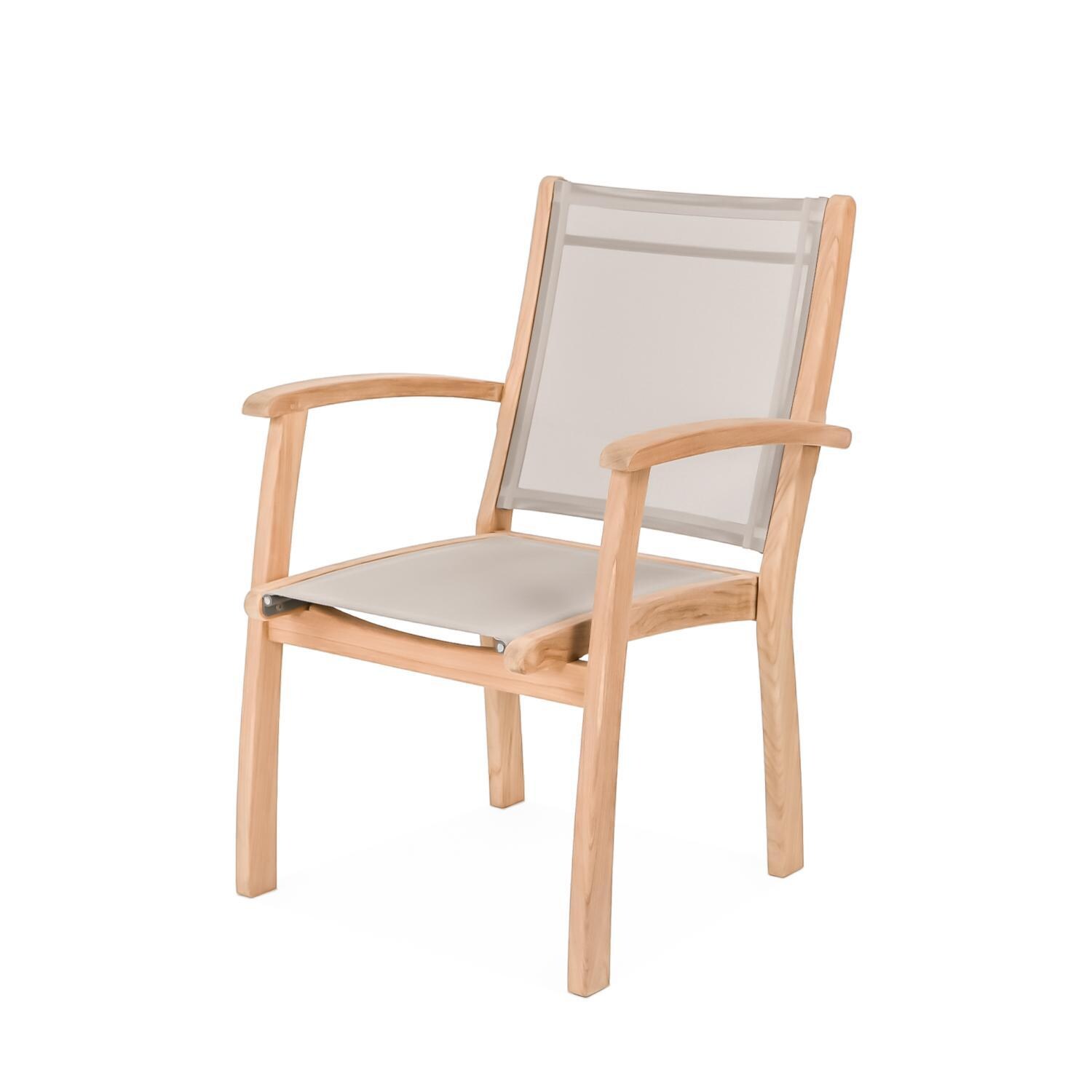 Teak + Table Cayman Sling Stacking Chair in Taupe - Side - White Background thumbnail