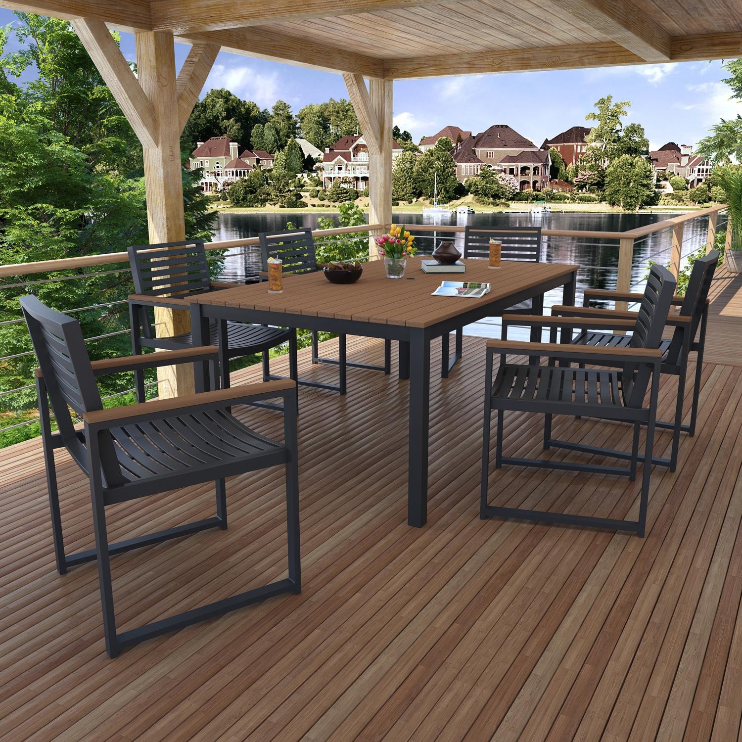 Lakeview 6400DC-72X41REC-7PC-AM Cashmire View 7 Pc Aluminum Dining Set in Antique Mahgany - Set - Lifestyle thumbnail