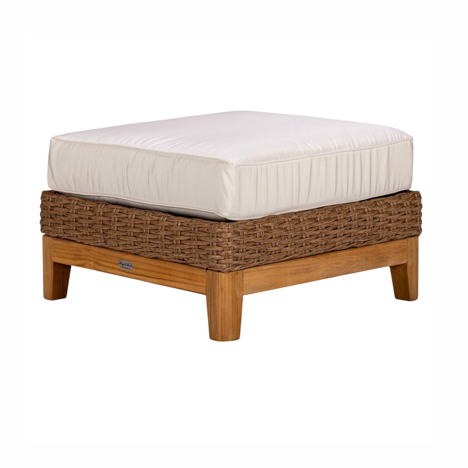 Royal Teak Collection BOCAOT-H-W Boca Wicker Ottoman w/ Sunbrella Cushion in Honey/Canvas Natural - Ottoman - White Background thumbnail