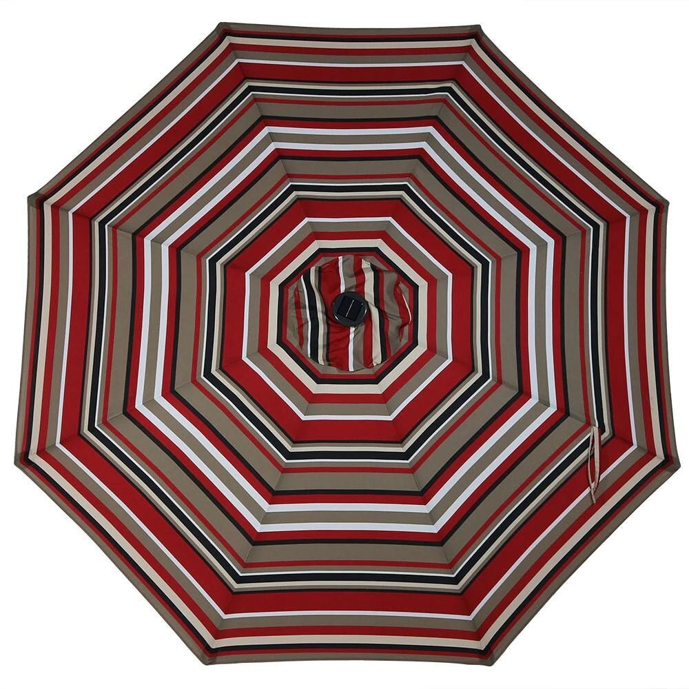 Ultimate Patio 9 Ft. Solar Lighted Octagonal Patio Umbrella W/ Crank Lift - Awning Stripe Canopy thumbnail