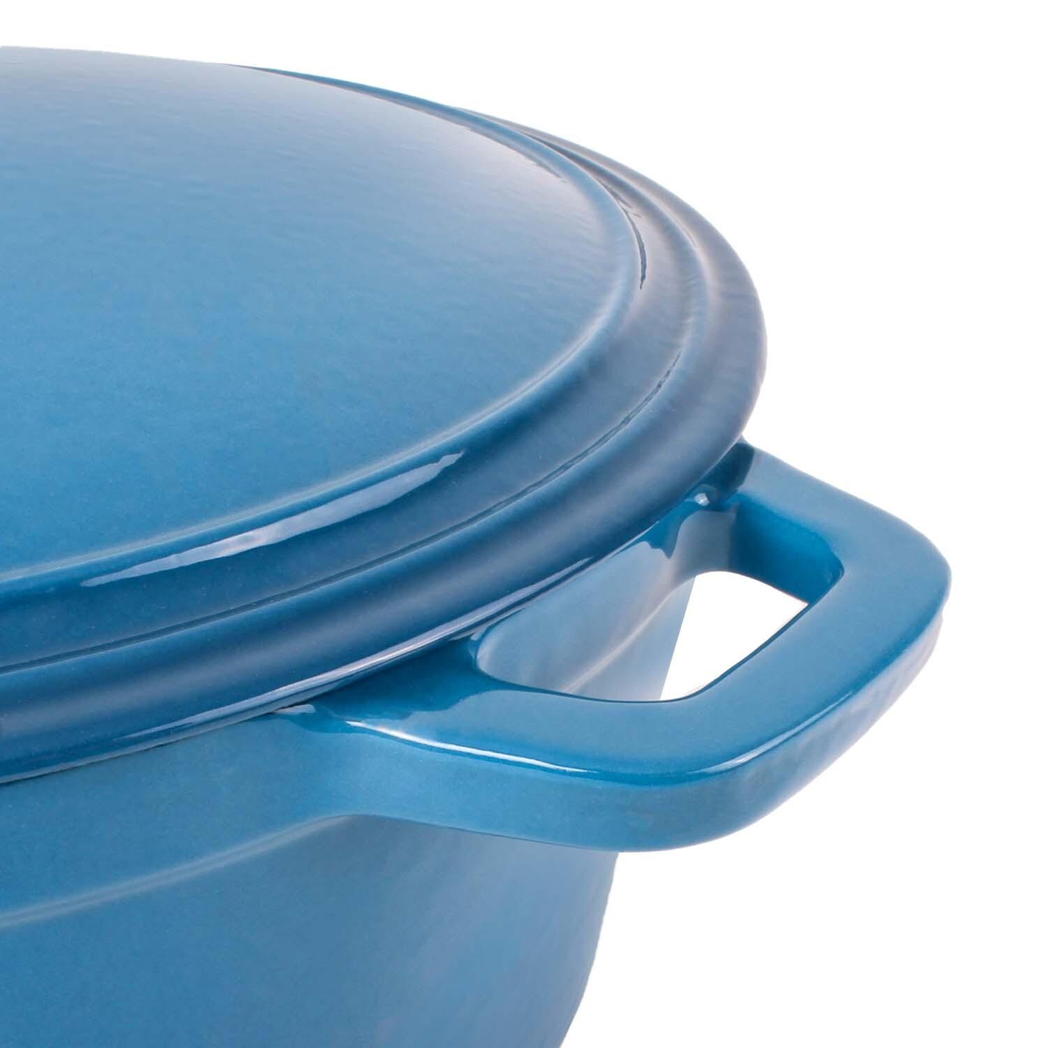 BergHOFF 11-in Neo Cast Iron 7 Qt. Round Dutch Oven w/ Lid - Blue - Handle - Detail thumbnail