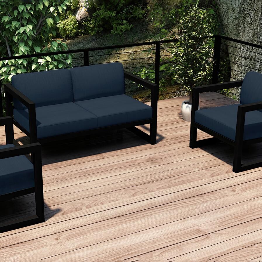Misty Cove 3 Pc Aluminum Seating Set in Black/Spectrum Indigo by Lakeview Outdoor Designs