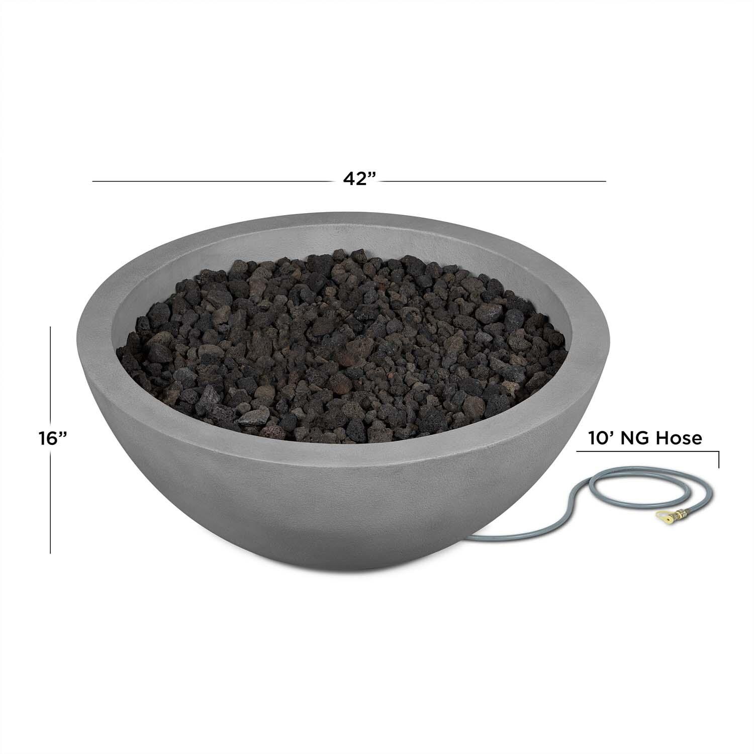 Dustyview 42-in Round Concrete Natural Gas Fire Pit in Ash by BBQGuys Signature - Dimensional thumbnail