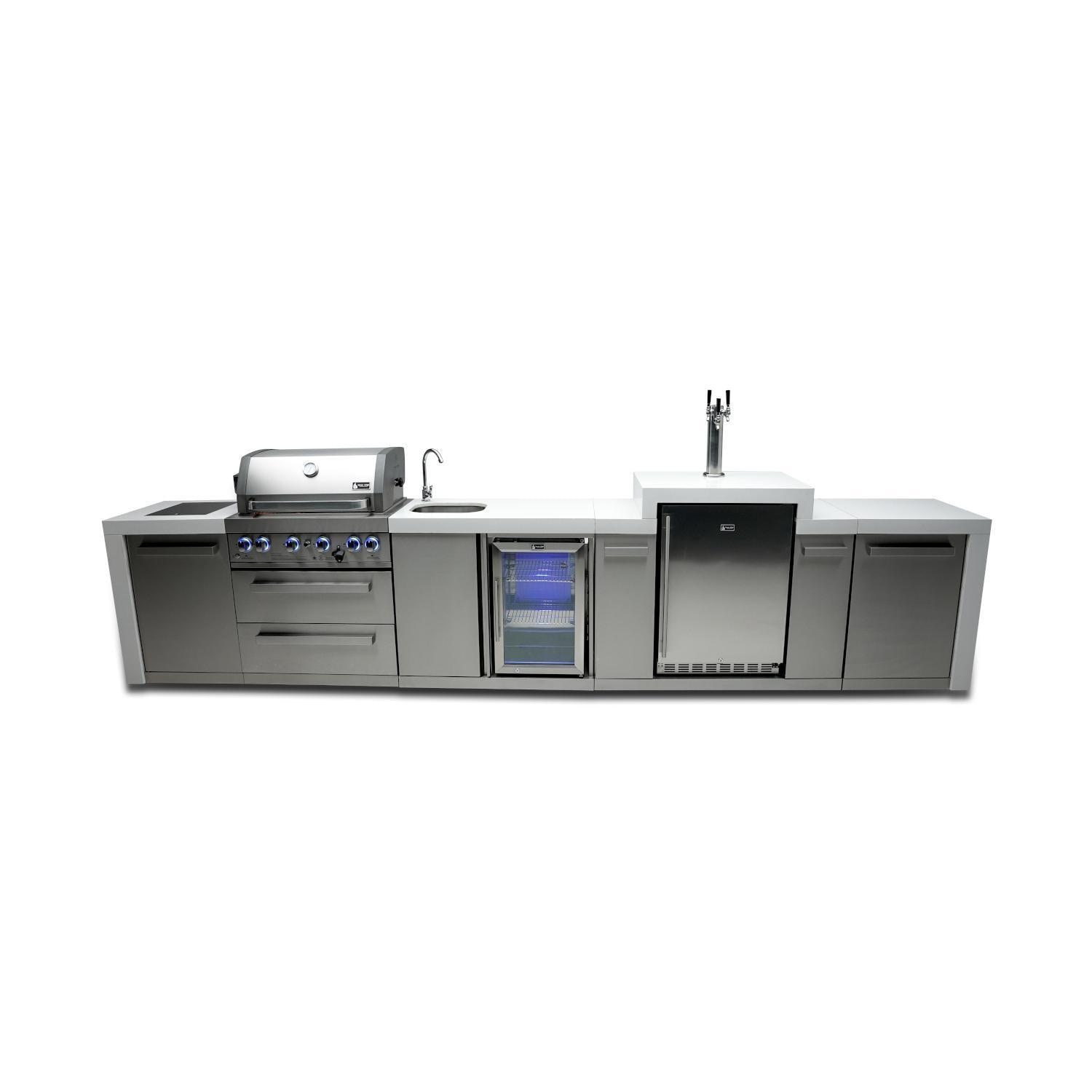 Mont Alpi Deluxe Series 14 Ft Natural Gas Outdoor Kitchen Island w/ Side Burner, Beverage Center, & Kegerator (Ships Propane w/ Conversion Kit) - MAi400-DKEGBEV