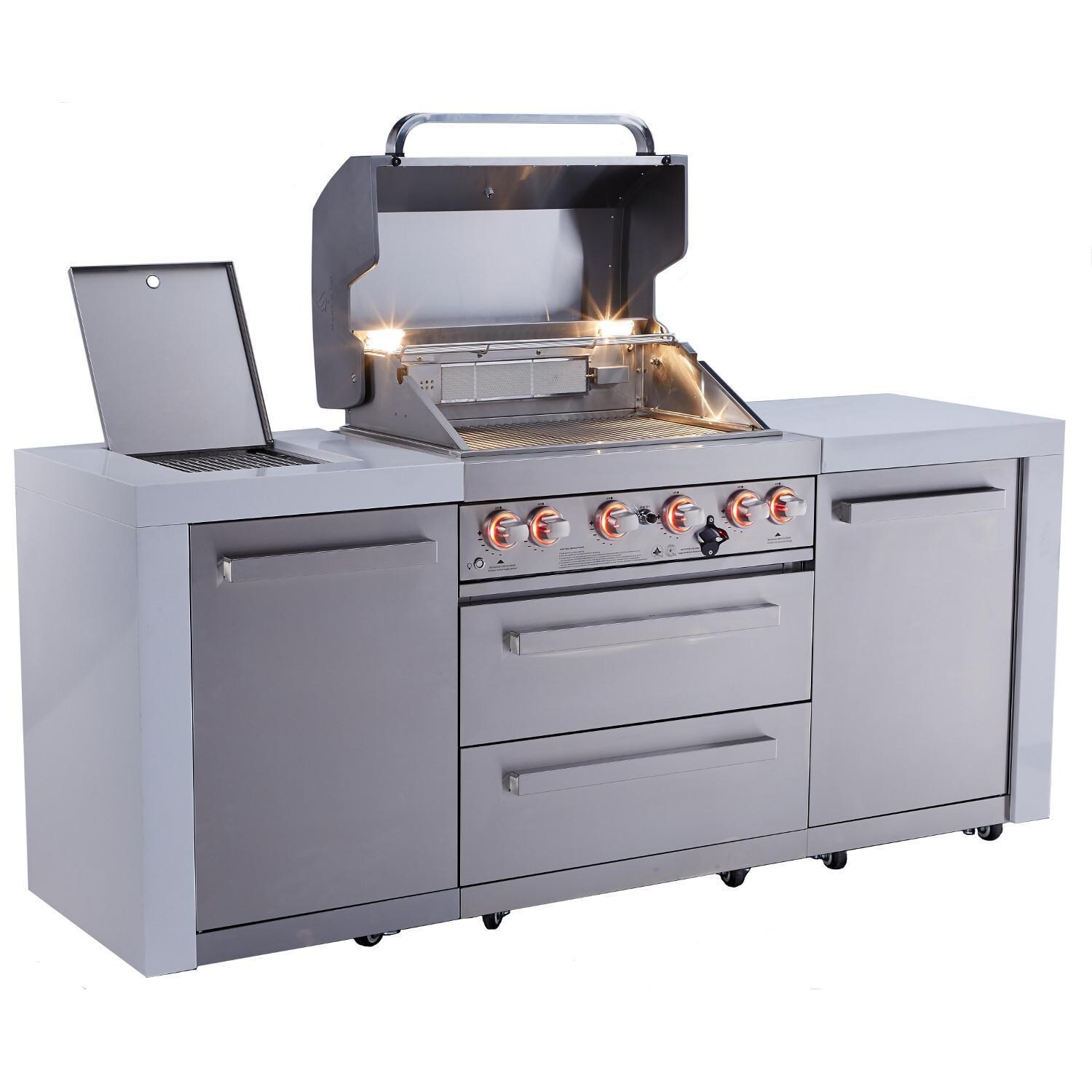 Mont Alpi - MAi400-D - Deluxe Gas Island Grill - Stainless Steel - Open - White Background