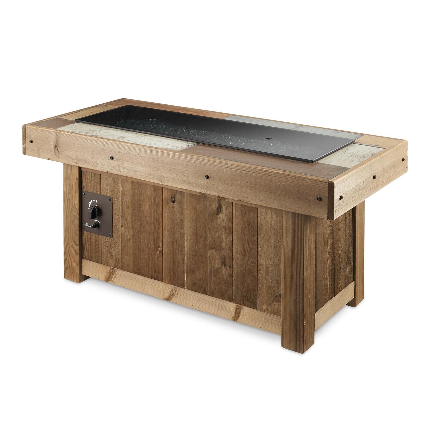 The Outdoor GreatRoom Company Vintage Linear Gas Fire Pit Table - Brown - Includes grey glass burner cover thumbnail