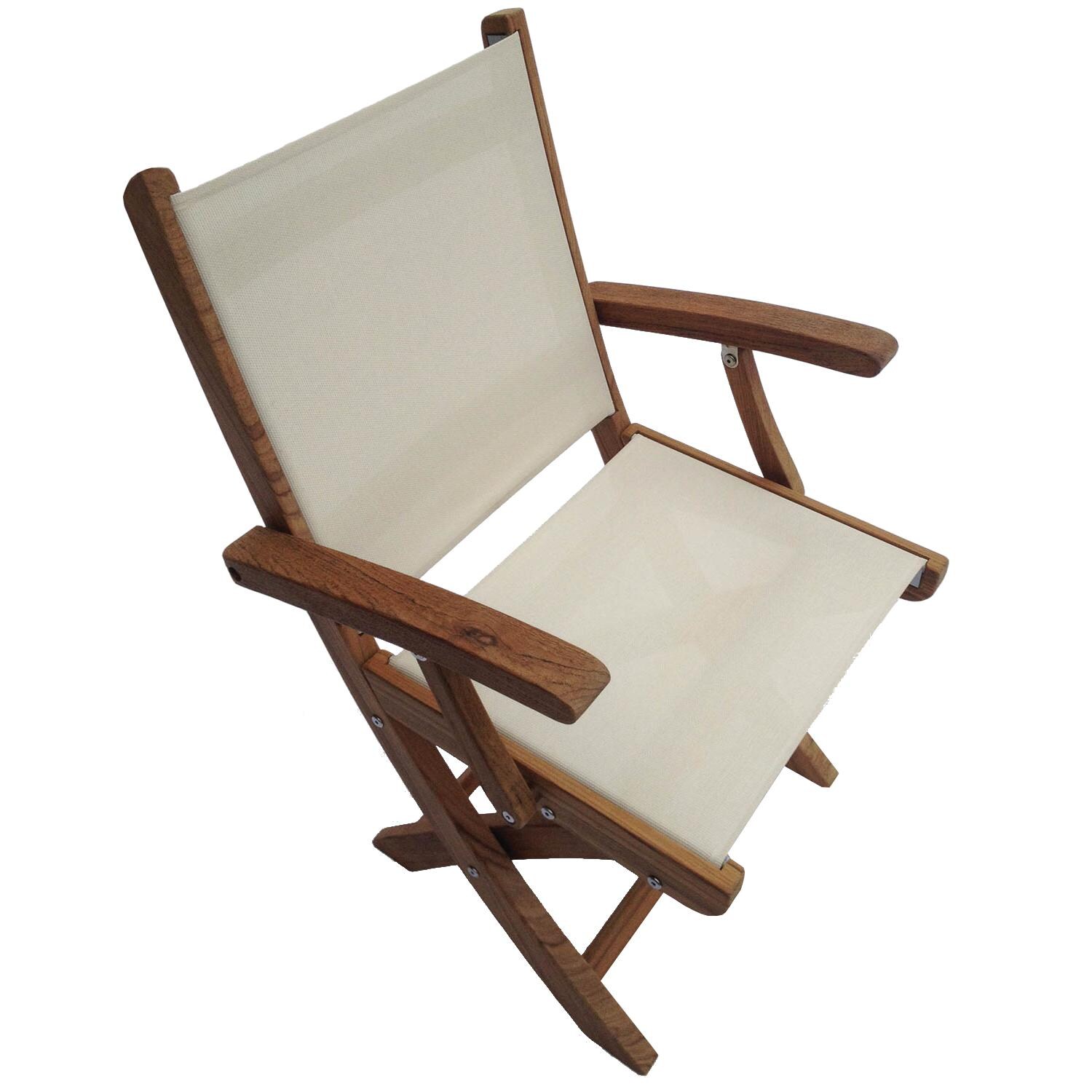 Sailmate Folding Teak Patio Dining Arm Chair W/ White Sling By Royal Teak Collection