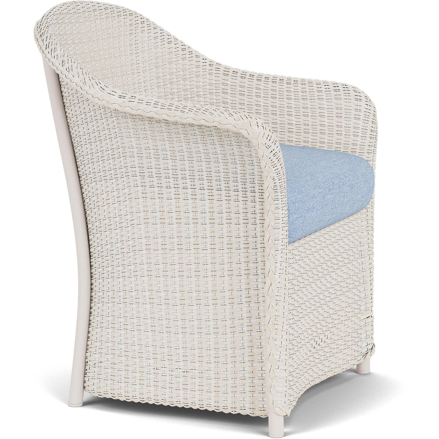 Lloyd Flanders Weekend Retreat Dining Armchair in Antique White Finish W/ Demo Skyway Fabric - Angled thumbnail