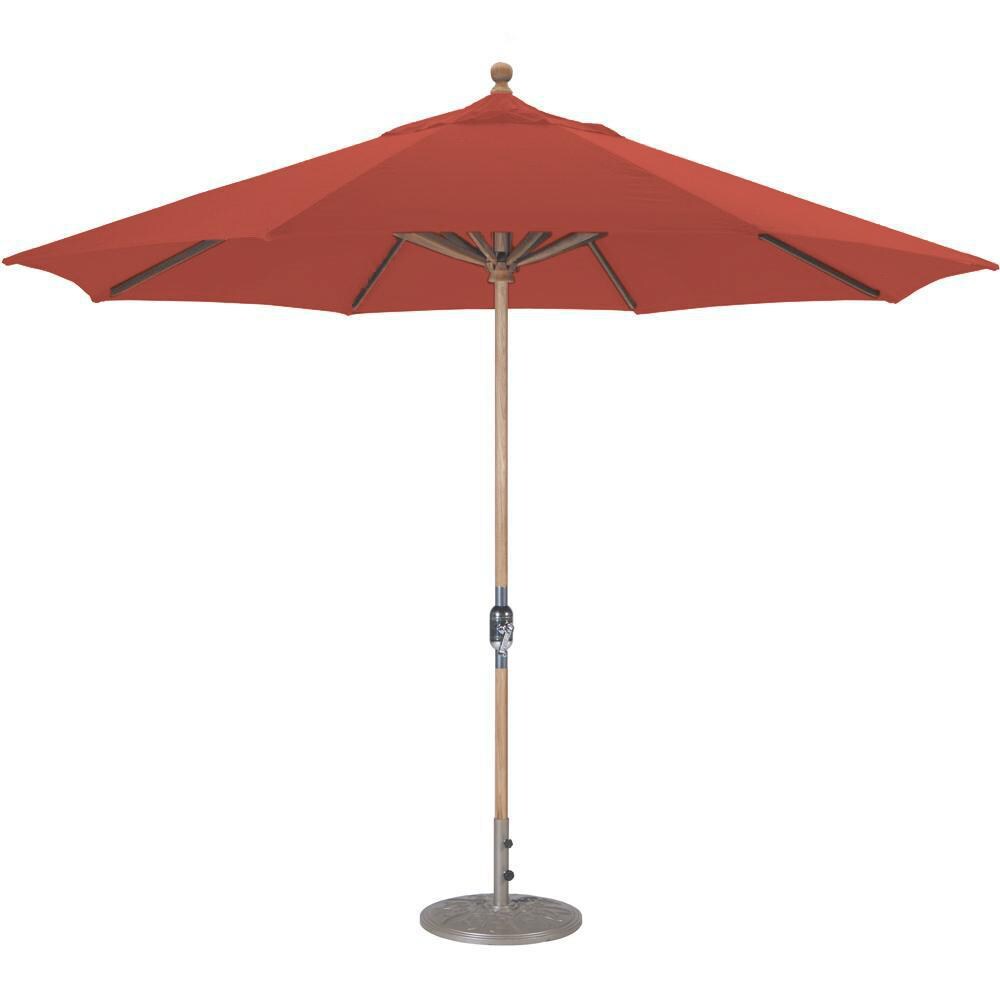 Galtech 11 Ft. Octagonal Teak Patio Market Umbrella W/ Crank Lift - Sunbrella Canvas Henna Canopy