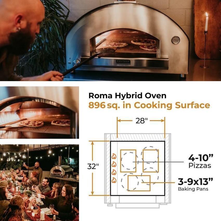 Fontana Forni FTROM-H-S + FTCART-XL Roma Hybrid Pizza Oven on Cart - Stainless Steel - Cooking Surface - Detail thumbnail