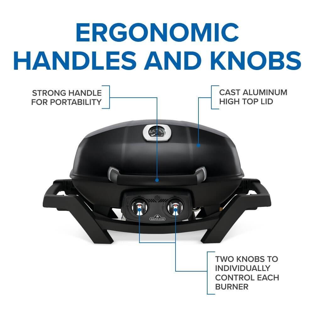 Napoleon PRO285-BK TravelQ PRO 285 Portable Propane Gas Grill - Black - Ergonomic Handles and Knobs - Detail thumbnail