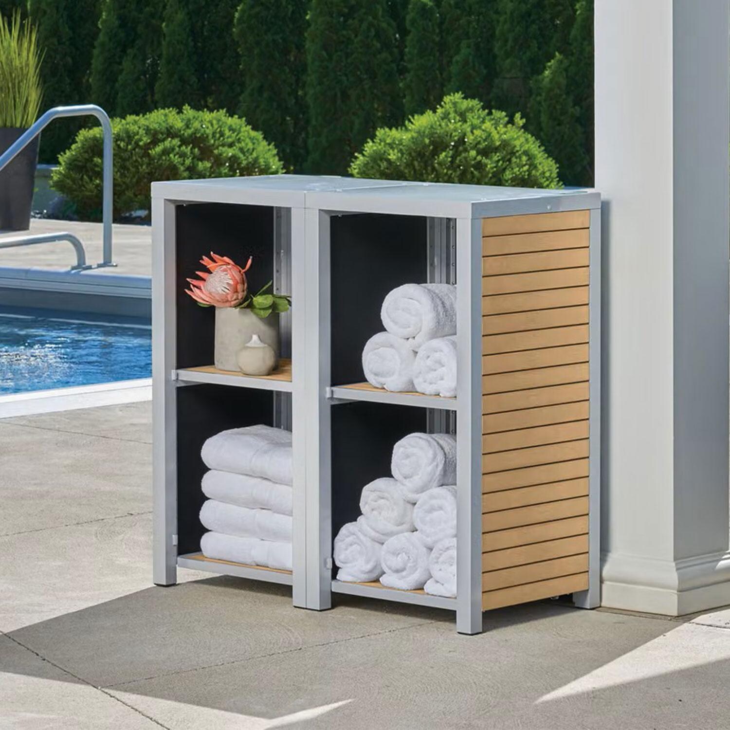 Travira 2 Pc HPL/Powder-Coated Aluminum Storage Set W/ Shelves Only in Natural/Flint by Oxford Garden