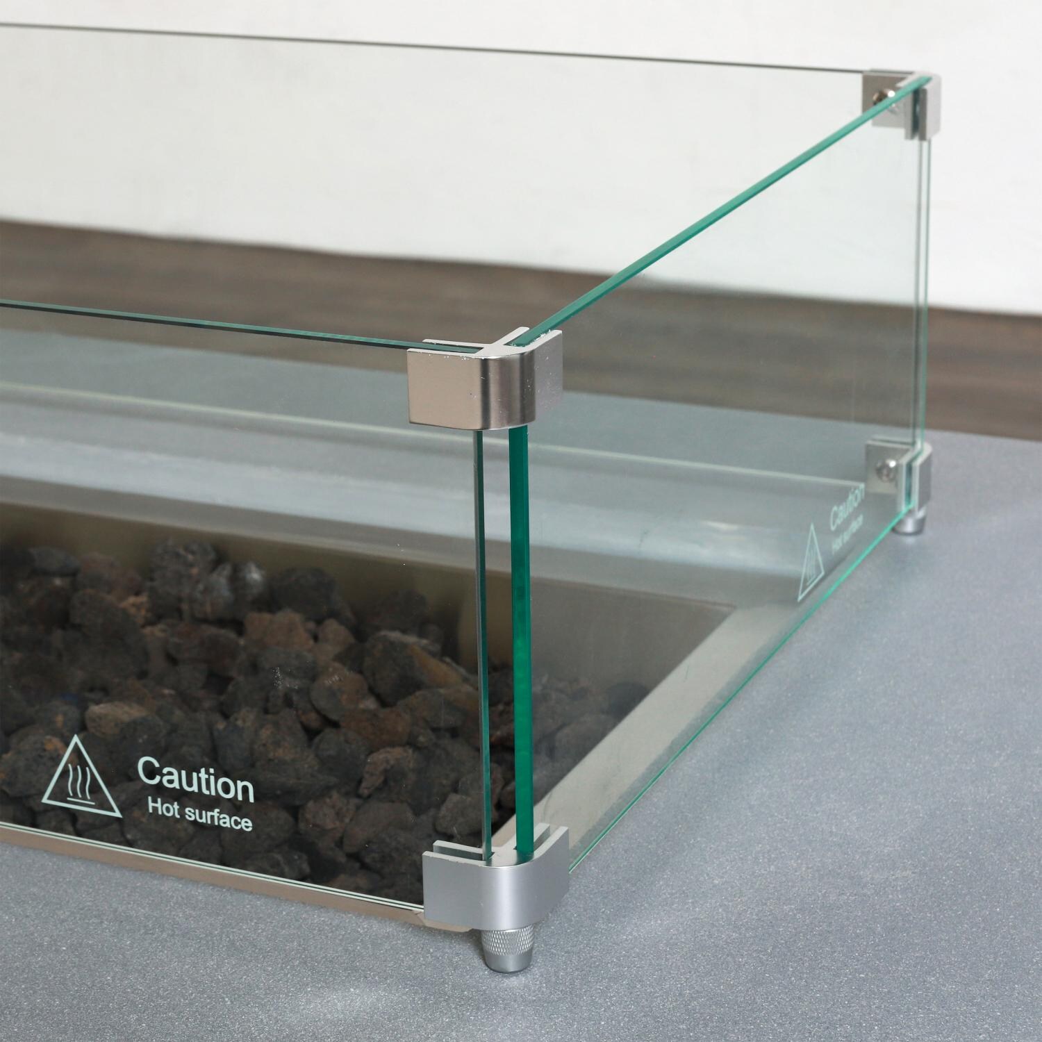 Glenwood 72-in Rectangular Concrete Natural Gas Fire Pit in Natural Gray by Lakeview Outdoor Designs - Glass - Close Up - Detail thumbnail