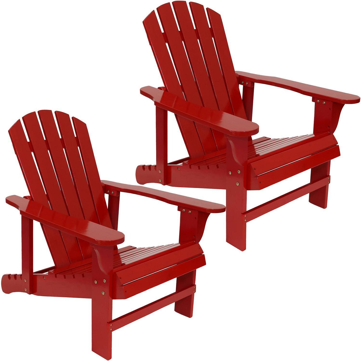 Ultimate Patio 2-Piece Wooded Adirondack Chair Set W/ Adjustable Backrest- Red thumbnail
