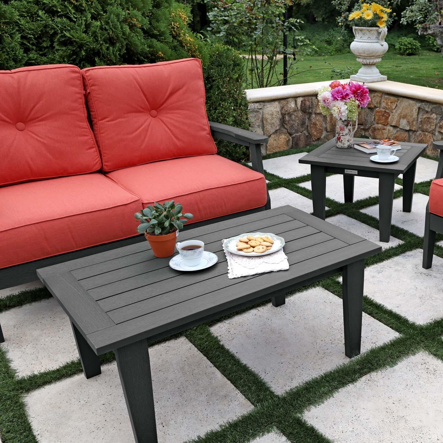 Blushing Bay 4 Pc Recycled Plastic Seating Set in Canvas Persimmon/Black by Lakeview Outdoor Designs - Close Up - Lifestyle thumbnail