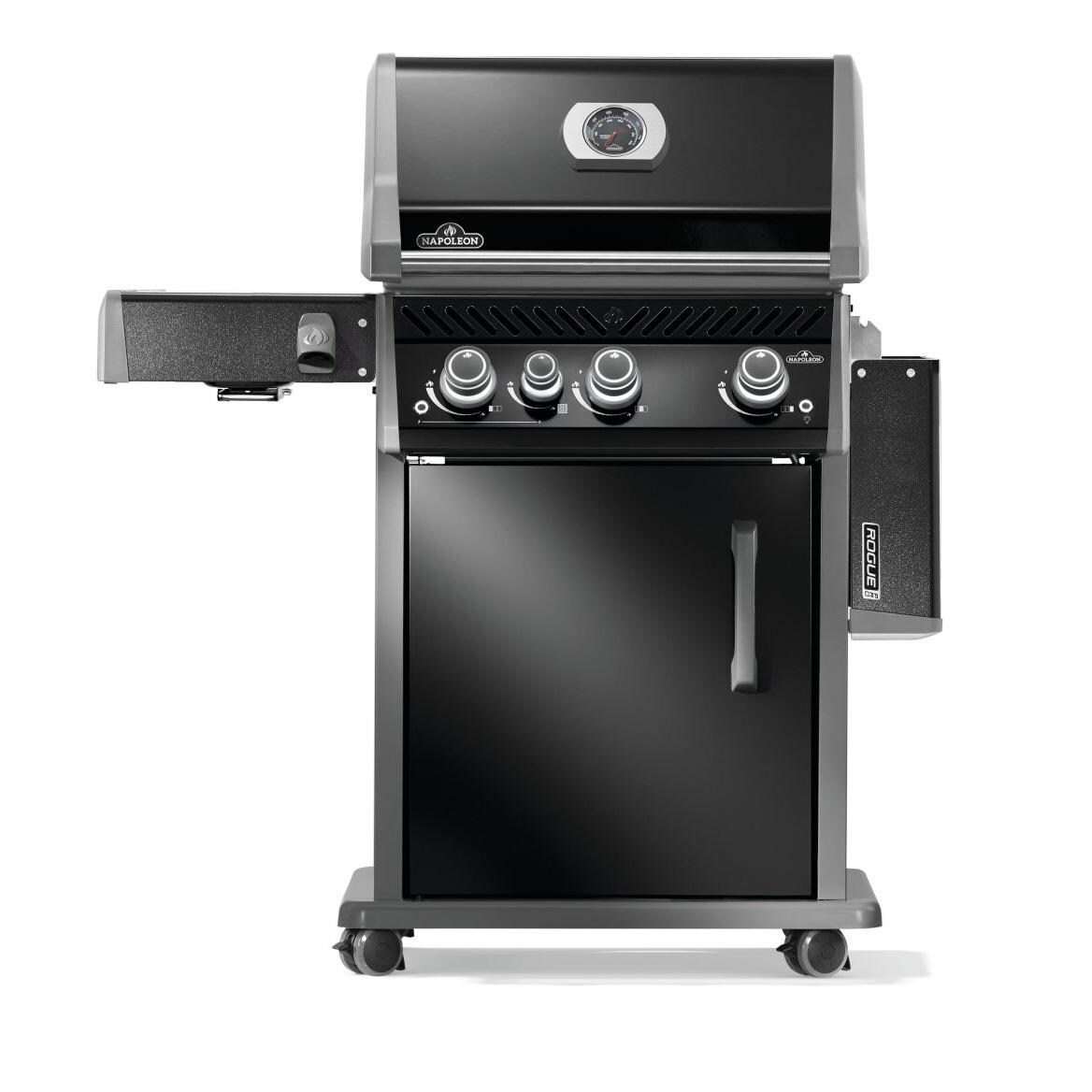 Napoleon RP425SIBPK-2 Rogue PRO 425 3-Burner Propane Grill w/ Infrared Side Burner - Black - RP425SIBPK-2 - Shelf Down - White Background thumbnail