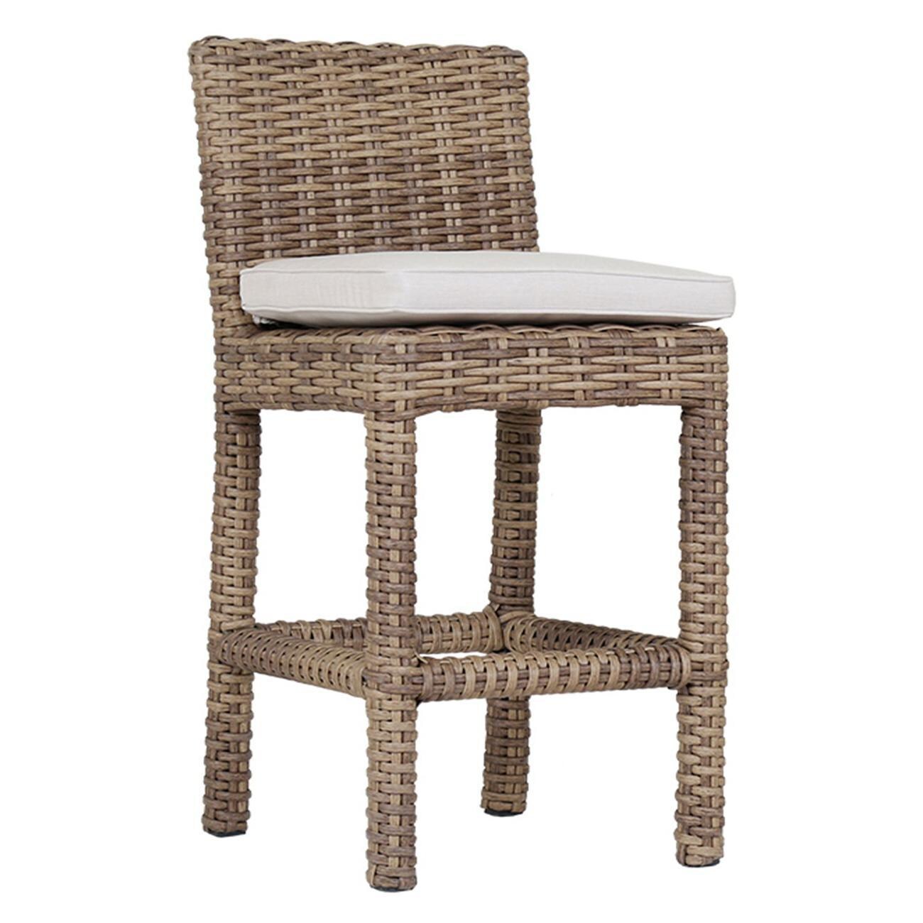 Sunset West - 1701-7C-5492 - Havana Resin Wicker Patio Counter Stool W/ Sunbrella Canvas Flax Cushions - Bar Stool - White Background thumbnail