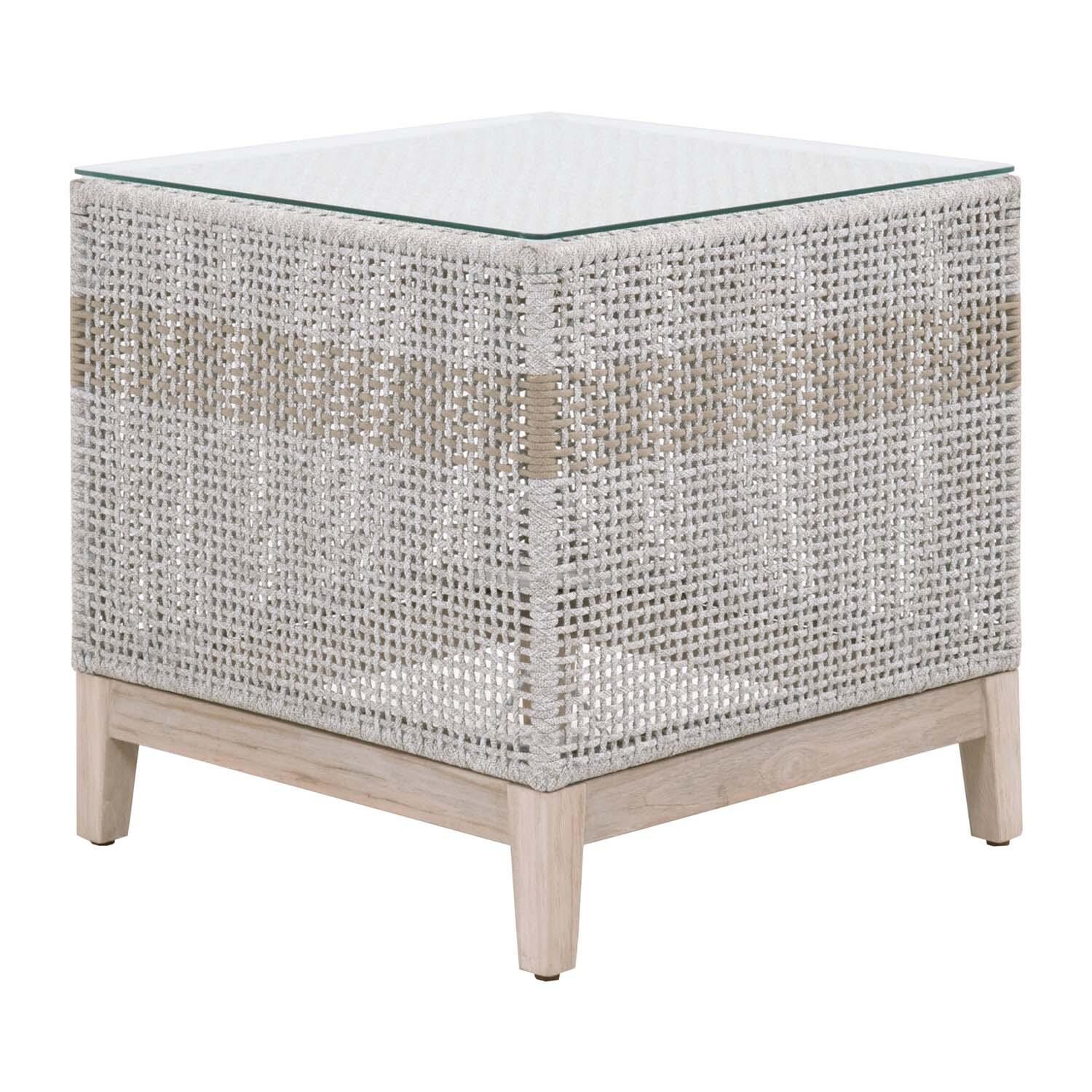 Lakeview Cocoa Way Taupe & White Woven Rope End Table - Side View thumbnail