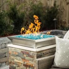 Lakeview Outdoor Designs Lavelle 18-Inch Square Low-Rise Propane Column Fire Bowl - Stainless Steel (Ships as Natural Gas w/ Conversion Kit) image