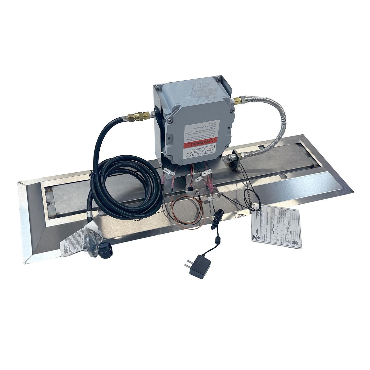 The Outdoor GreatRoom Company CFP1242DSING-B Crystal Fire Plus 42-in Linear Electronic Ignition Natural Gas Fire Pit Burner Kit - Rear View - White Background