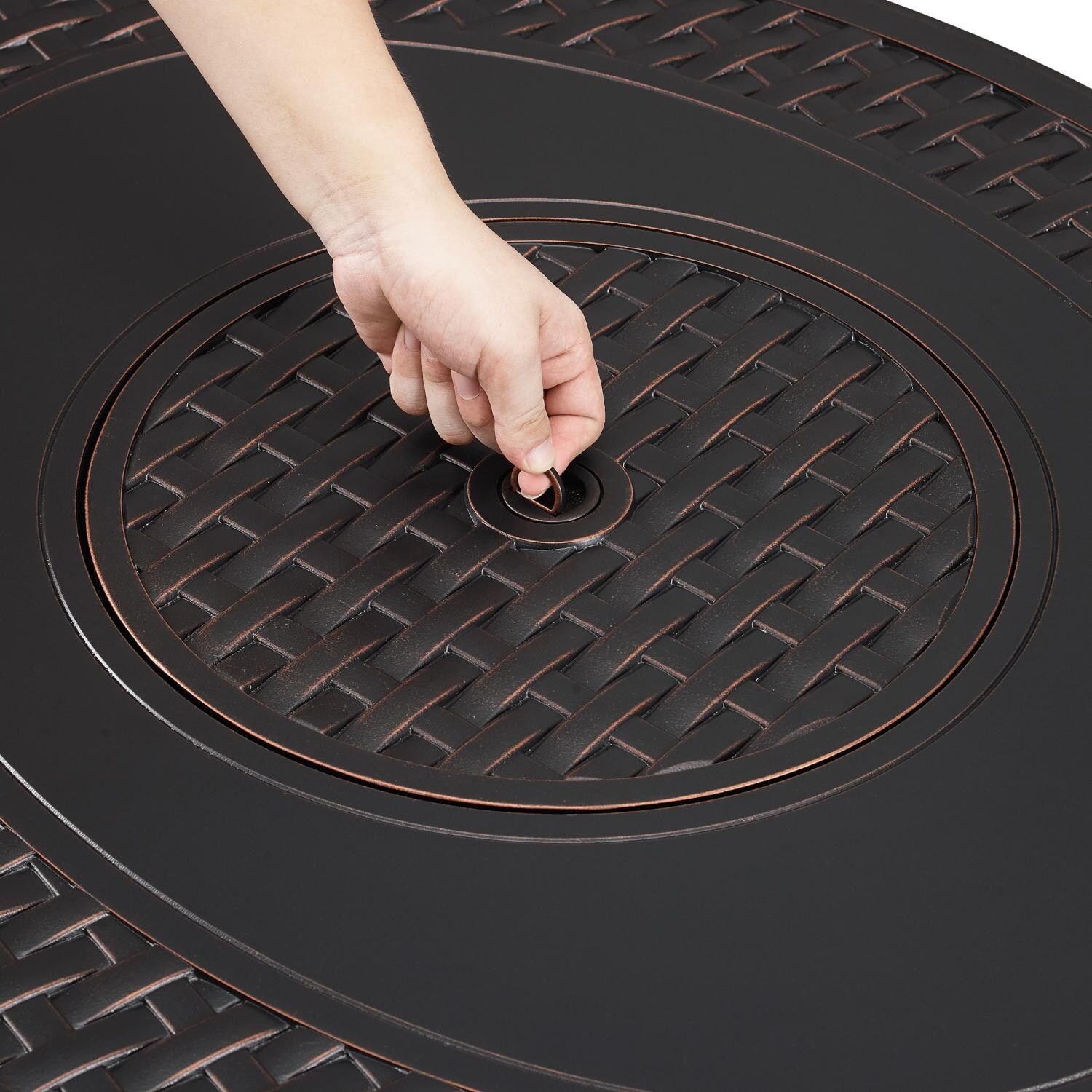 Ultimate Patio 63696-NG Welcome View 40-Inch Oval Aluminum Natural Gas Fire Pit - Cover Handle thumbnail