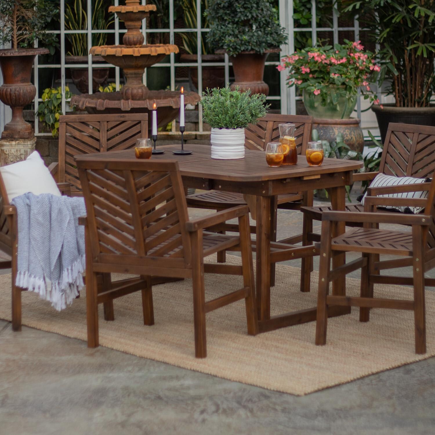Ultimate Patio Wishlake 7 Piece Acacia Patio Dining Set W/ 55-79 X 35 Inch Extension Rectangular Table - Dark Brown thumbnail