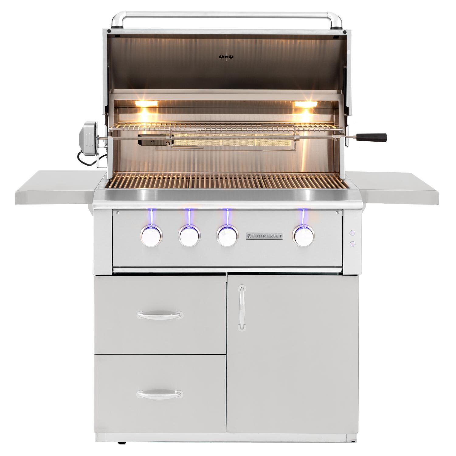 Summerset ALT36T-NG Alturi 36-Inch 3-Burner Natural Gas Grill With Stainless Steel Burners & Rotisserie - Doors Open thumbnail