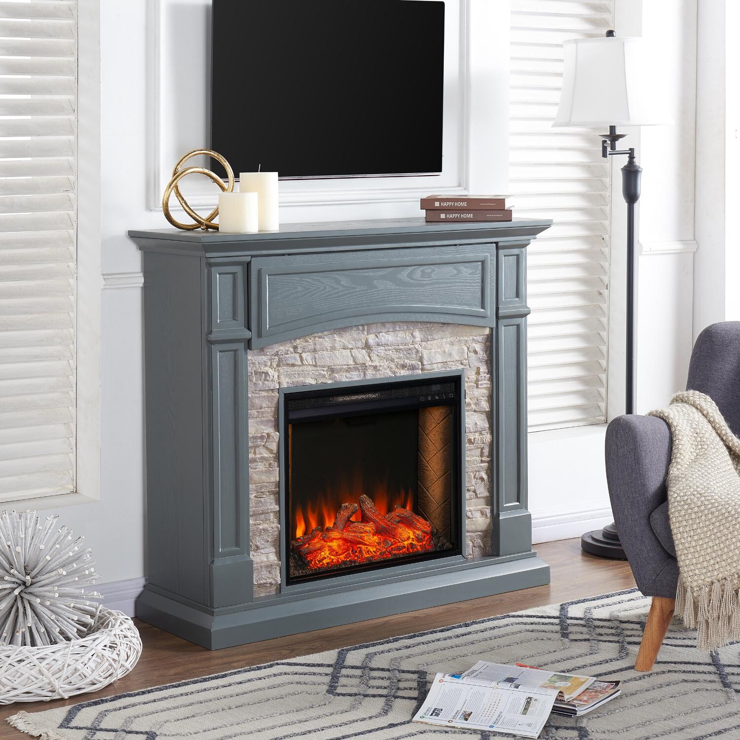 Southern Enterprises Seneca AlexaEnabled Smart Media Fireplace Gray