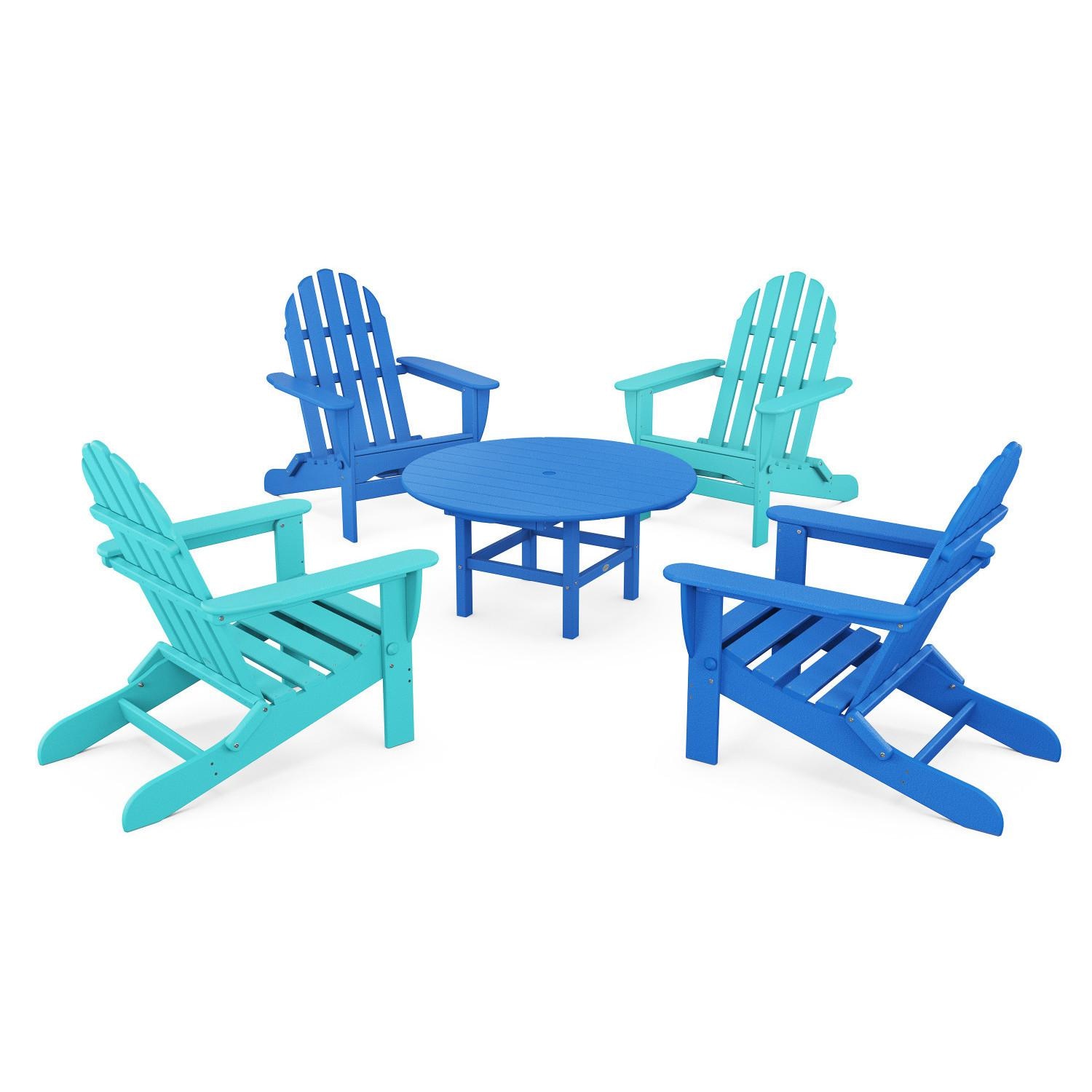 Classic Adirondack 5 Pc Recycled Plastic Seating Set in Pacific