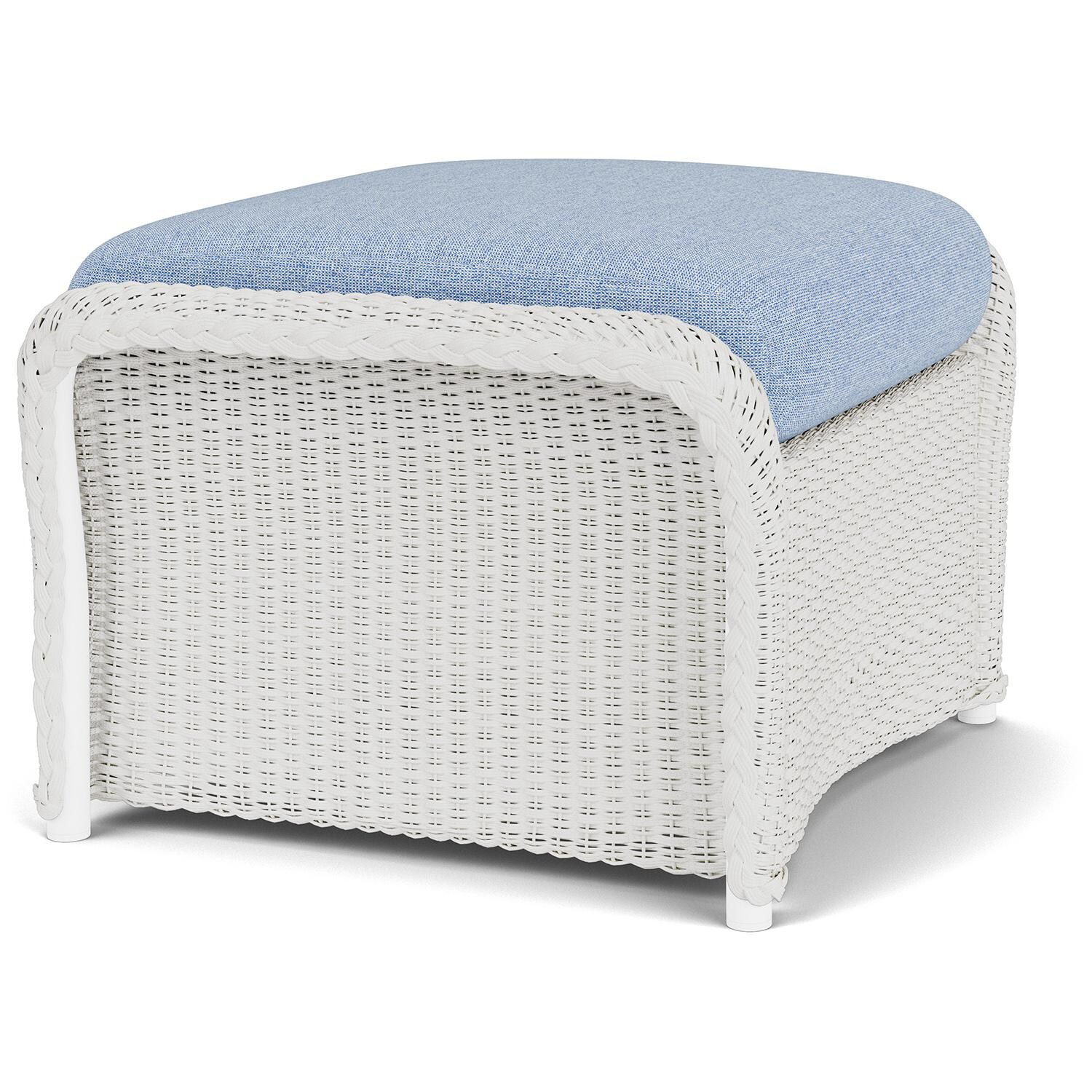 Lloyd Flanders Weekend Retreat Woven Ottoman in Matte White Finish W/ Demo Skyway Fabric - Angled thumbnail