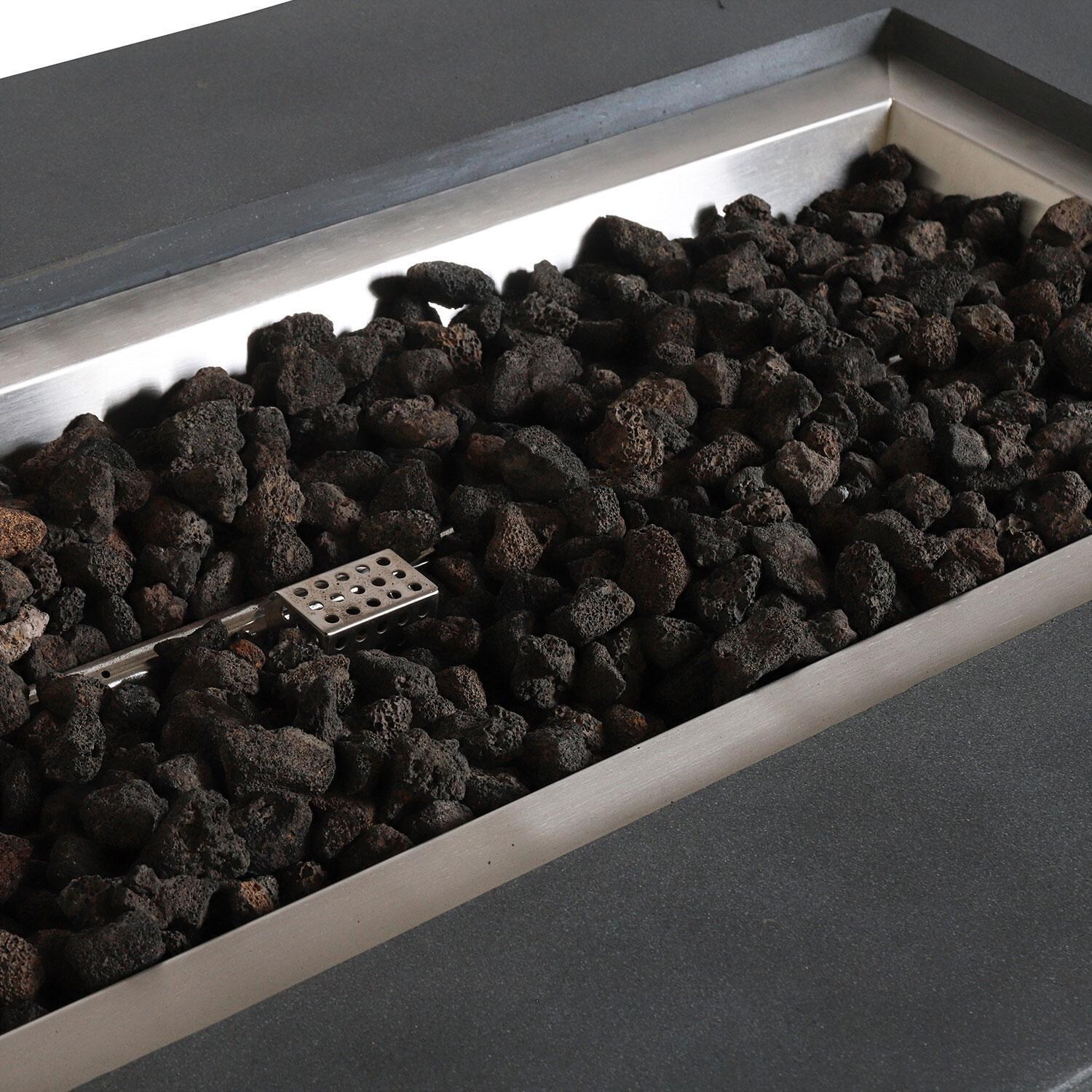 Glenwood 72-in Rectangular Concrete Propane Fire Pit in Graphite by Lakeview Outdoor Designs - Lava Rocks Insert - White Background thumbnail